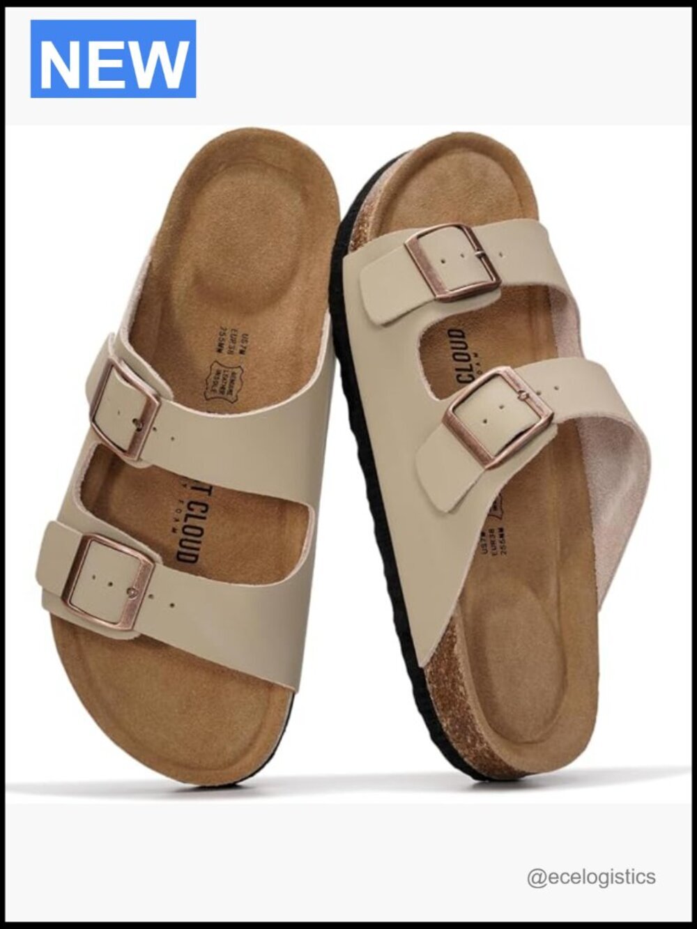 Genuine Leather Slide Sandals Memory Foam Cork Footbed Arch Support